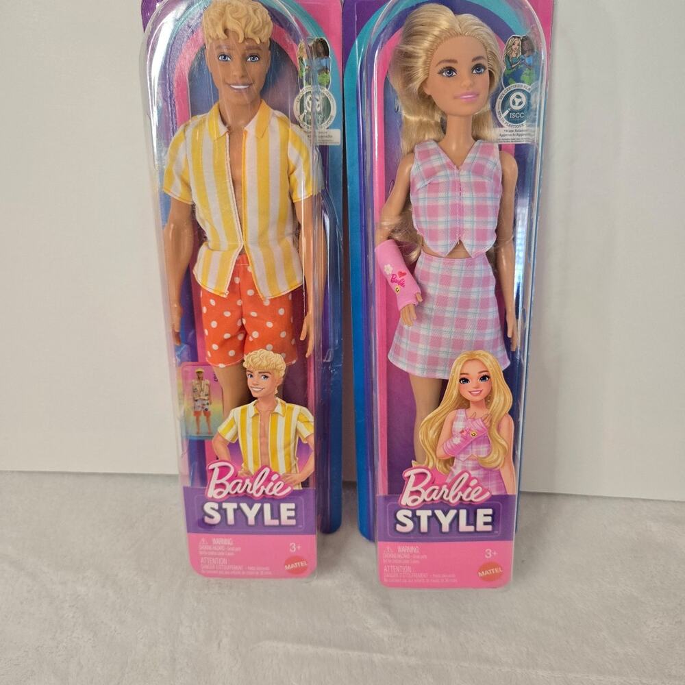 Barbie Fashionistas Style Ken Doll #252 & Barbie #243 Pink Arm Cast 2-Pc Set NIB